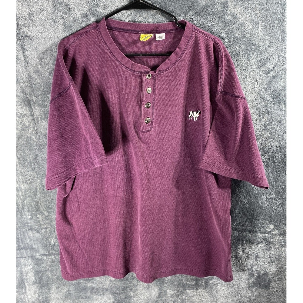 Big Dogs Henley Shirt Large Maroon Short Sleeve Cotton Corduroy Texture Logo